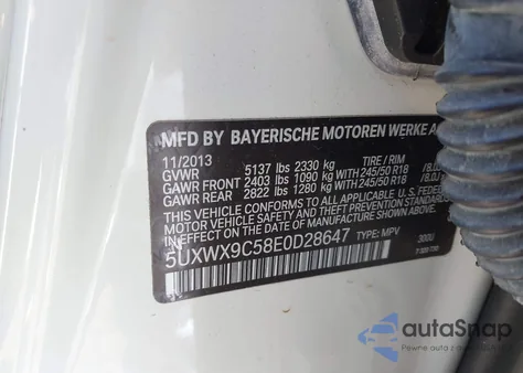 2014 BMW X3 xDrive28I из США, поврежденный, VIN 5UXWX9C58E0D28647